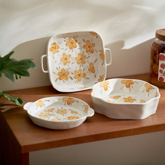 Yellow Flower Ceramic Baking Tableware