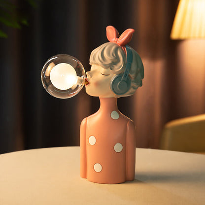 Headphone Girl Resin Table Lamp