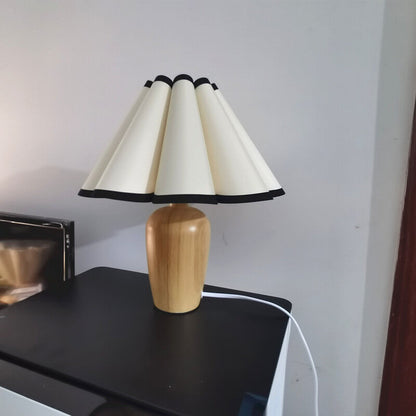 Pleated Wooden Base Table Lamp