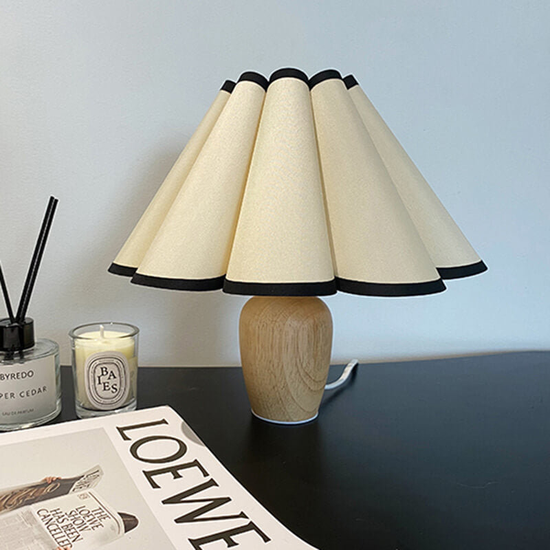 Pleated Wooden Base Table Lamp