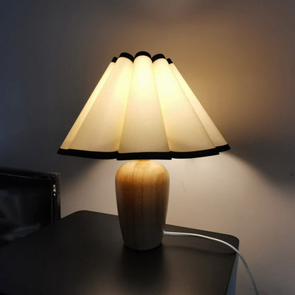 Pleated Wooden Base Table Lamp