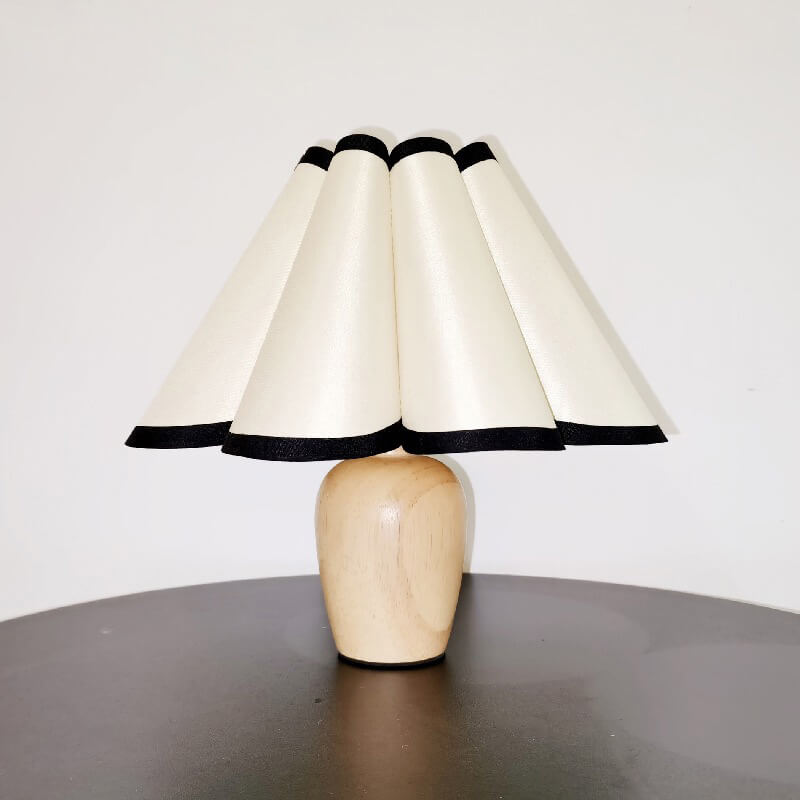 Pleated Wooden Base Table Lamp